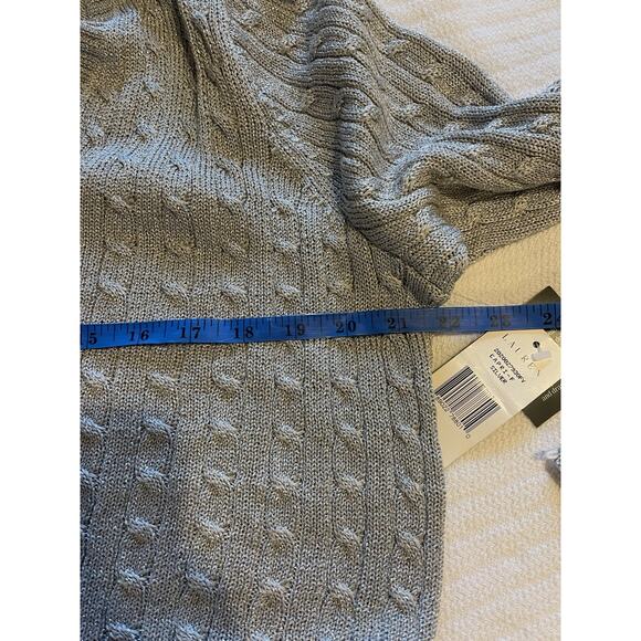 Ralph Lauren Preppy V-Neck Silver Metallic Cable Knit Silk Blend Sweater 2X NWT - Picture 5 of 6